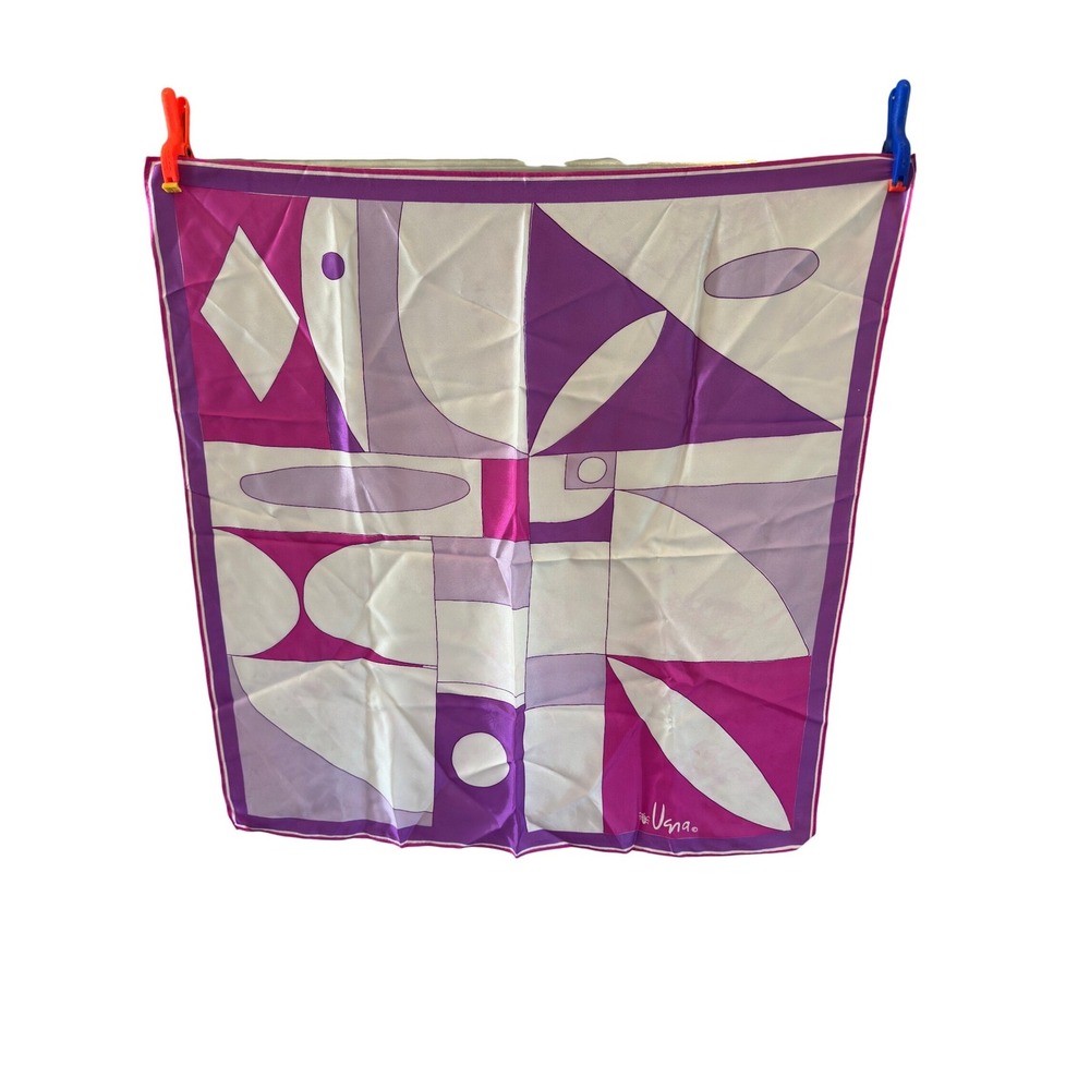Vera Vintage Scarf 60s Purple Magenta Geometric Abstract Acetate 26x26